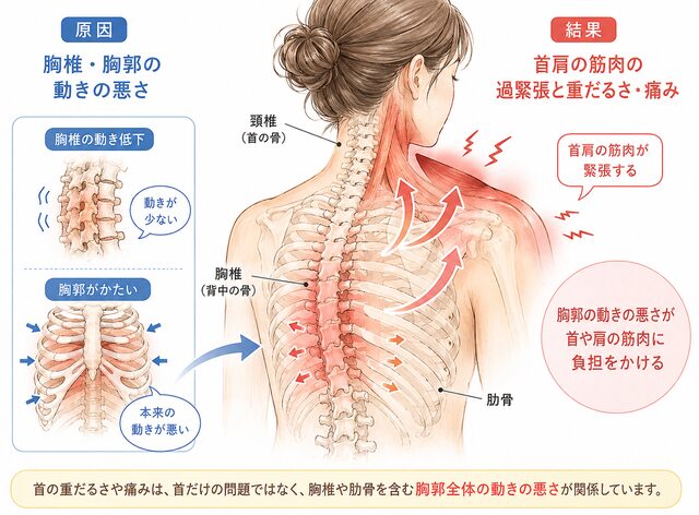 胸椎や胸郭のつながりを説明